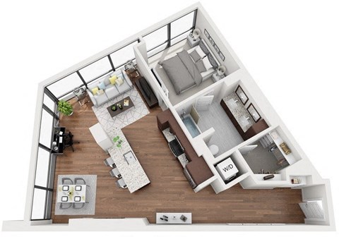 Floor plan for 1 bed, 1 bath, 880 sqft